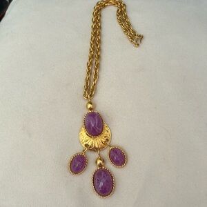 Genuine Les Bernard Goldtone Necklace with amethyst cabochons